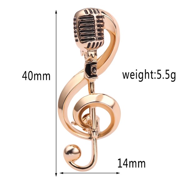 Microphone musical note enamel brooch pin - Picture 2 of 2